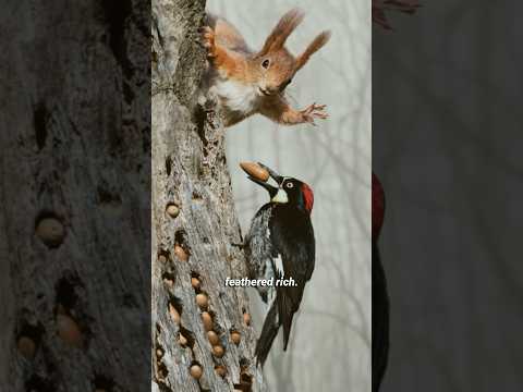 Squirrel Steals Acorn, Woodpecker Retaliates! ? #shorts #AcornWoodpecker