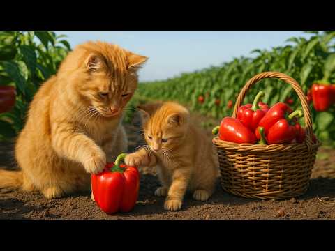 Mama Cat Falls into the River While Harvests Tomatoes, Brave Kitten Finds Help from Bear 2025