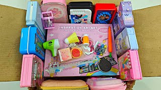 school stationery collection - coloring supplies, pencil box, sharpener, eraser, unboxing & review