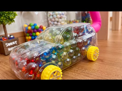 マーブルラン ASMR♫HABAスロープ&ピンクのポップチューブ&スケルトンカー