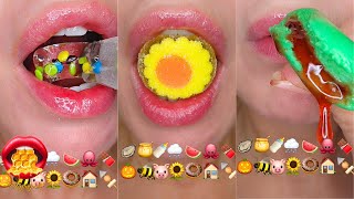 ASMR Satisfying Eating Emoji Food Challenge Wax Candy Fondant Gummies
