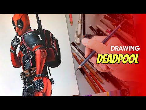 Drawing Deadpool with coloring pencils