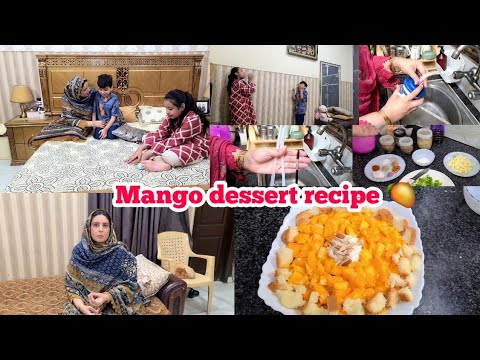 Room ki New bedsheets lin /straw ko saaf karne ka tareeka/mango dessert recipe 🥭👌