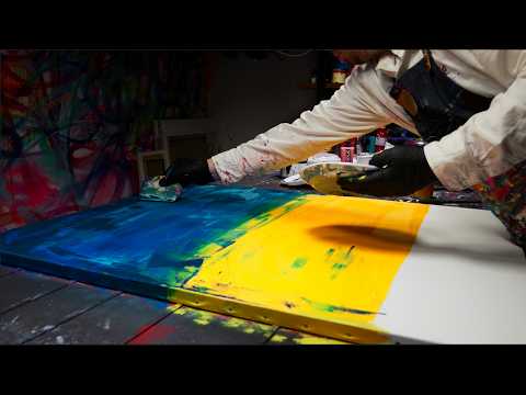 RETRO ABSTRACT ART PAINTING Demo With Acrylic Paint and a Stencil