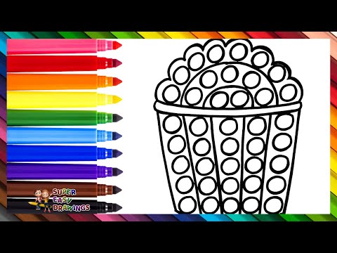 Draw and Color a Popcorn POP IT 🍿🔴🟠🟡🟢🔵🟣🌈 Drawings for Kids