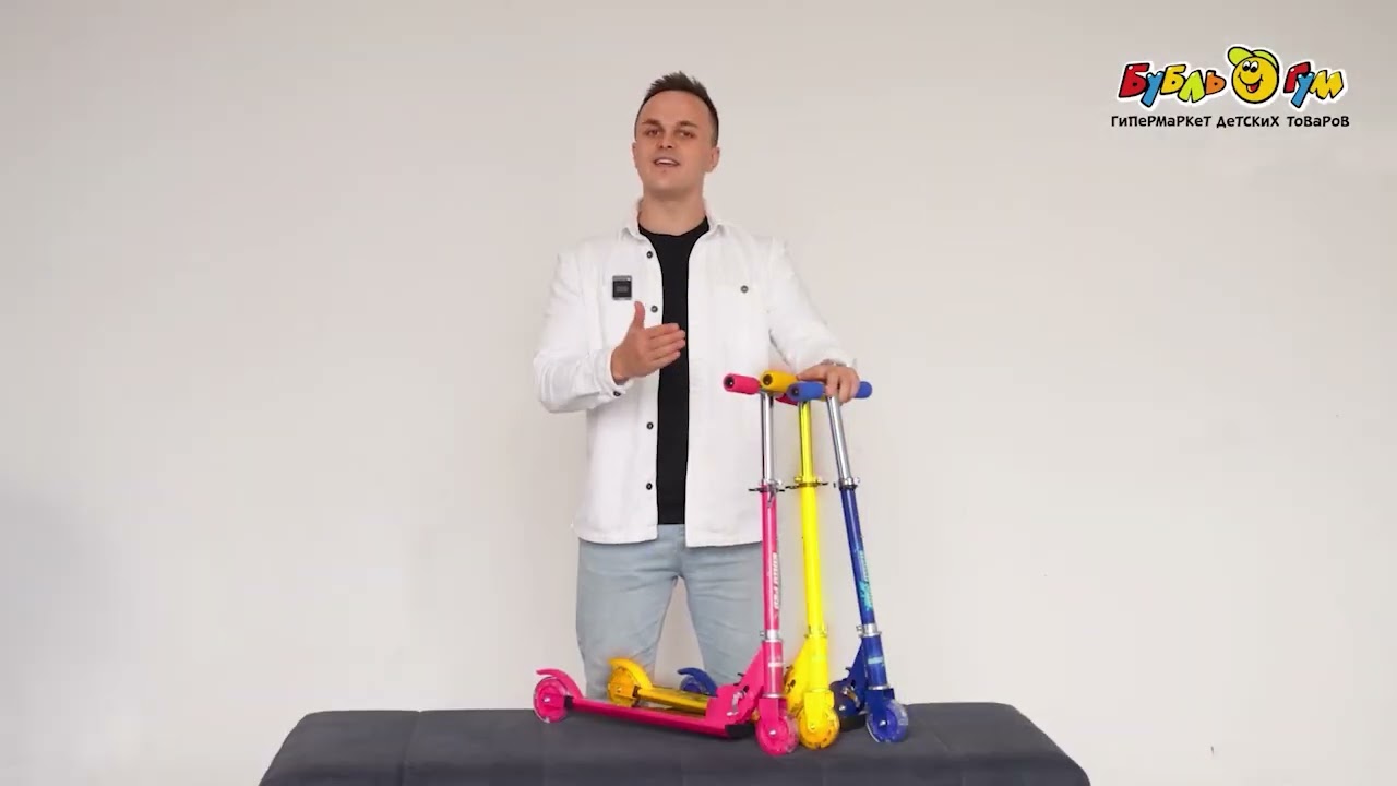 Самокат ROLLO PRO двухколесный складной с рисунком monstrous truck 93мм синий - видео