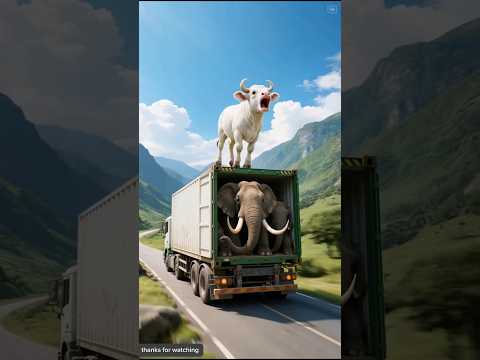 Cow saved the elephant and the driver 😭 #ai #cow #rescue #truck