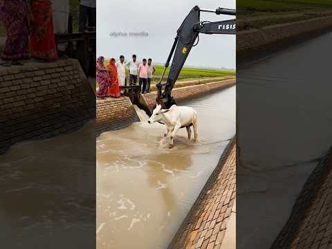 Brave Farmers Rescues Cow Drowning In Fast Flowing River! #humanity #cow #animals #pets #rescue