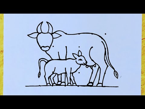 How to draw a Cow and calf from 6×5 dots easy // Easy Cow Rangoli // Mattu pongal kolam