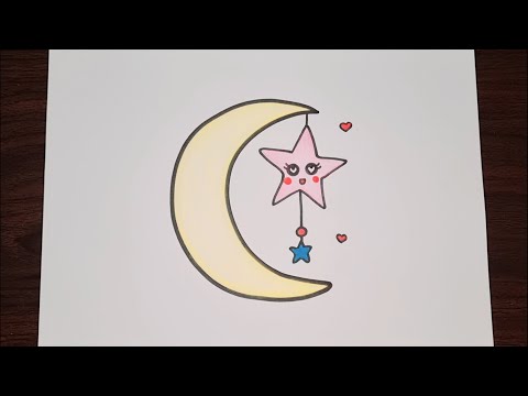 رسم سهل/رسم هلال ونجمة كيوت/رسم سهل للاطفال