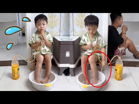 爸爸偷喝儿子的饮料，小米宝机智换成洗脚水，这下爸爸尴尬了吧！#Cute baby#Cute#呆萌小米宝#聪明宝宝#萌娃