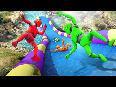 GTA 5 Crash Test Dummy • Crazy Water Slide Ragdolling and Jumps!