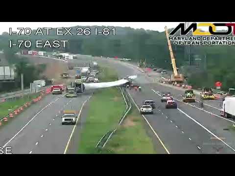 2-Hour Shutdown: Massive Wind Turbine Blade Crashes onto I-70 at I-81 in Maryland, Injures 1