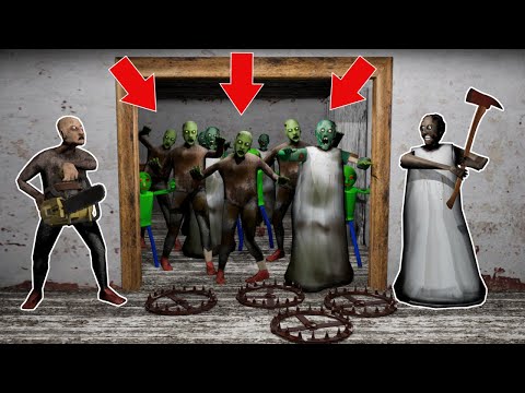 Granny x Strong Grandpa vs Zombie Army in Granny House