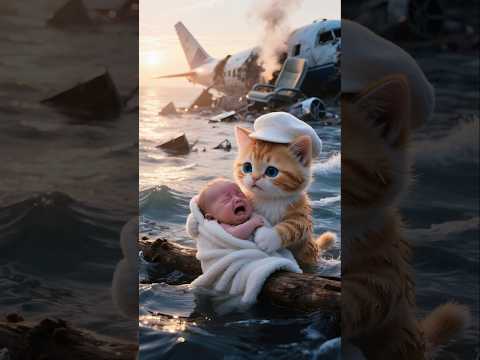 Tiny Hero, Big Heart ❤️ Kitten Rescues the Baby #kitten #planecrash #hero #cutebaby #miracle
