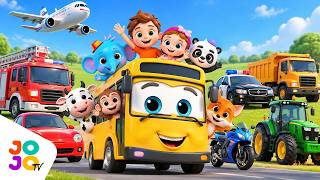 Learn Vehicle Names for Kids 🚗🚒 | Baby Animals on Wheels on the Bus | Cars, Trucks & More | JOJO TV