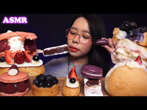 ASMR Mix Berries Desserts (MACARON, Eclair, DONUT, Tart, & Ice Cream) | Eating Sounds