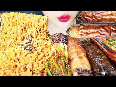 ASMR Fire noodles and Makchang Soondae Mukbang