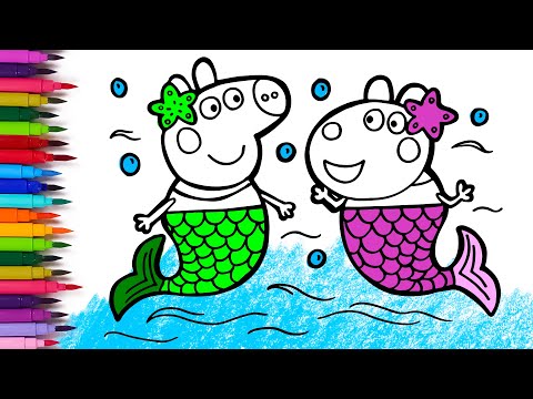 Colorea a PEPPA PIG y a SUZY de SIRENITAS🧜‍♀️🌊 Dibujos para niños