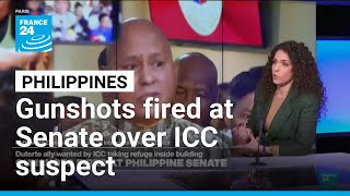 YouTube video thumbnail: Gunshots Fired in Standoff at Philippine Senate Over ICC Suspect