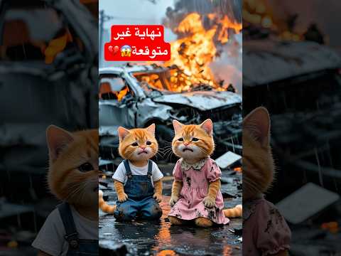 القطه المسكينه واخوها القط مياو اليتيم😢يحاولون العيش من بعد وفاة والديهما🐱💔🐈#cat #ai #shorts