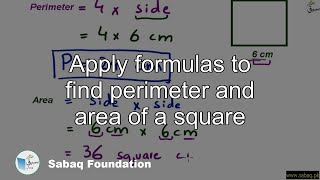 Apply formulas to find perimeter and area of a square