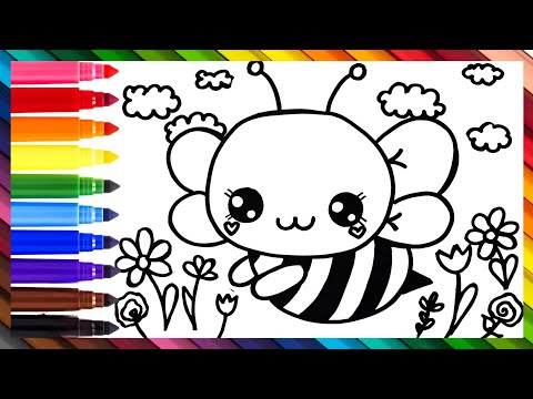 Cómo Dibujar Una Abeja 🐝 Dibuja y Colorea Una Linda Abeja 🍯🌼🌹🌷🪻🌈 Dibujos Para Niños