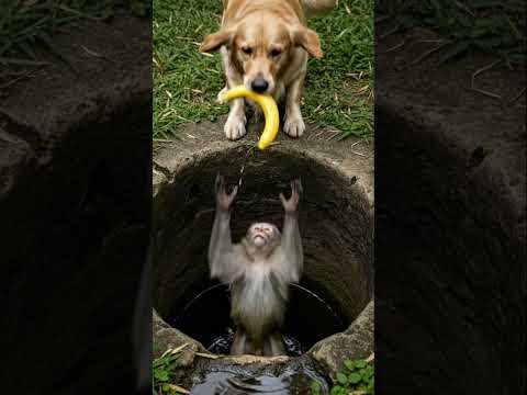 Unlikely Friendship - A Smart Golden Retriever Rescues a Baby Monkey from a Deep Well