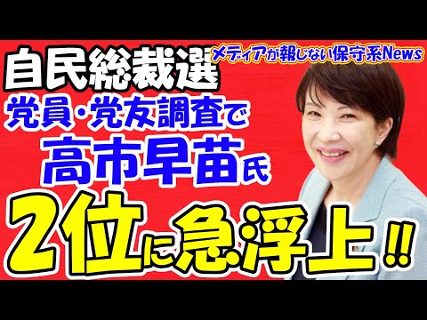 【自民党総裁選】党員・党友調査で高市早苗氏が２位に急浮上！！小泉進次郎氏が３位に下落！！石破茂氏が１位も頭打ち！！陣営同士の連合は！？麻生太郎氏と菅前首相が動く！？【メディアが報じない保守系News】