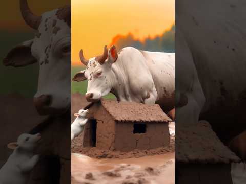 The Cow and Her Calf Built a Mud House | @RabbitToonsTV @aividiotu #aivideo #cow #mudhouse