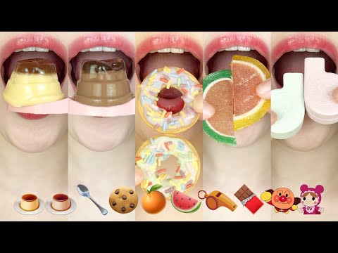 asmr EMOJI FOOD 🍮🍮🥄🍪🍊🍉🍫 이모지 먹방 eating sounds