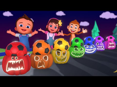 Learn Colors with Halloween Pumpkin Soccer Ball & Tumbling Toys - Fun for Kids 3D Educational!