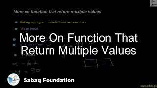 More On Function That Return Multiple Values