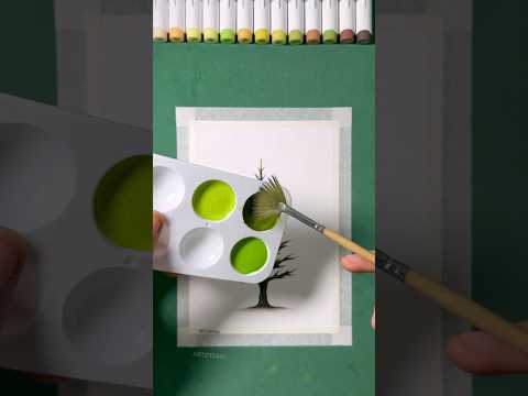 Easy Pine Tree Painting Idea Using Only a Fan Brush! ✨🌲