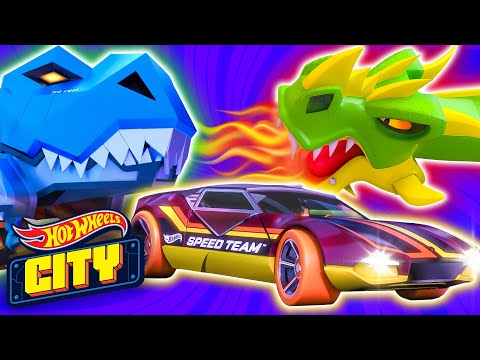 Building a Dino Car Carrier and Battling a Dragon! 🦖🚗🐉 | Hot Wheels City