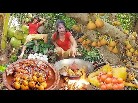 Baby duck egg cooking with Coconut water, Chicken hot spicy braised for survival food, +5 video