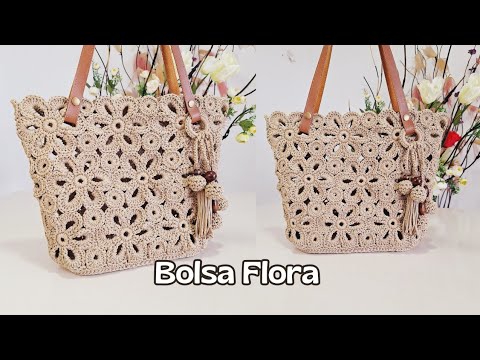 BOLSA DE CROCHÊ FEITA COM FLORES SUPER ESTILOSA E FÁCIL DE FAZER (bolsa Flora)