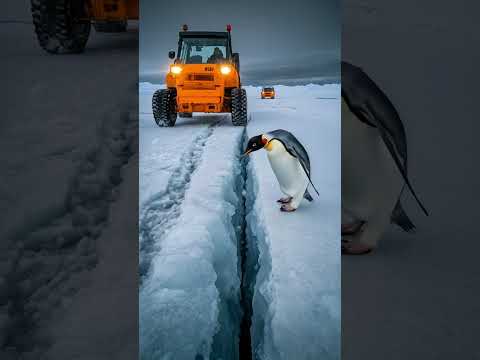 Penguin’s Warning Prevents Driver from Entering Danger Zone on Ice #rescue#animals #penguin
