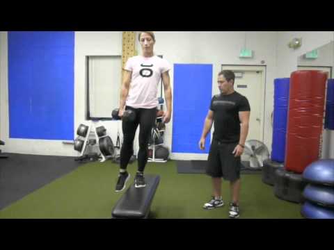 Dumbbell step-up exercise instructions and video