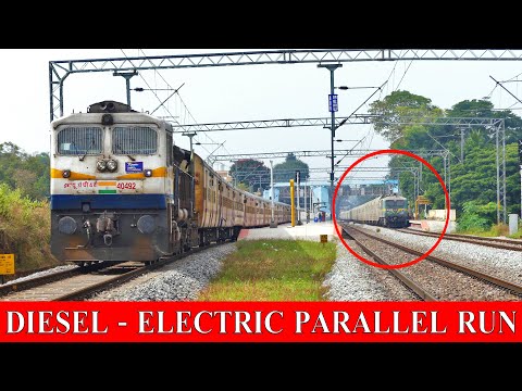 EXCITING !! DIESEL and ELECTRIC PARALLEL RUN | Train RACE | Indian Railways