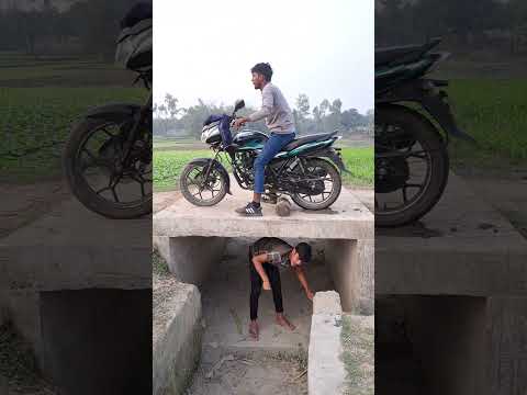 The front of the motorcycle's wheels was planted just for fun.