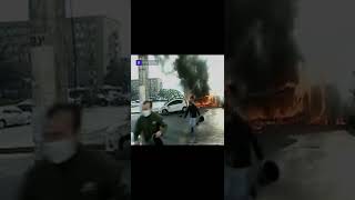Porsche and Forester drivers are trying to save cars from fire (Georgia,Tbilisi)
