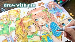 ︎Draw with me ︎︎︎🎀︎︎⟡ 下書きから~コピックメイキング￤24色セット縛り￤copic drawing
