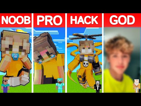 Minecraft CASH and NICO PIXEL ART BUILD CHALLENGE - NOOB vs PRO vs HACKER vs GOD