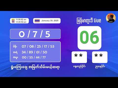 1/30/2025 နေ့လည်ပိုင်း တိုက်ရိုက်ထုတ်လွှင့်မှု‌ #2nd #2dlive #ahkyan  #live #2dmyanmar #lotterylive