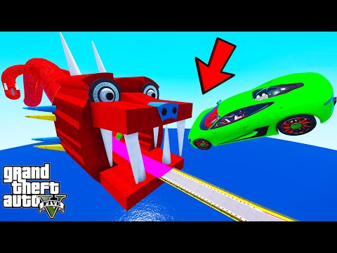 FRANKLIN TRIED IMPOSSIBLE DRAGON MOUTH PARKOUR RAMP CHALLENGE IN GTA 5 | SHINCHAN and CHOP