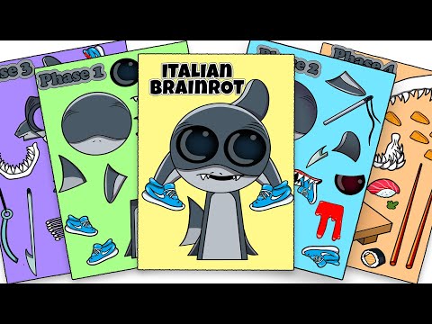 Sprunki Italian Brainrot  meme TRALALERO TRALALA Phases 1vs2vs3vs4 | Sprunki Paper Sticker Book