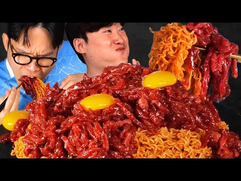 저는 죽기 직전 이 음식을 먹겠습니다 비빔면 5봉 육회 1kg 먹방 ASMR