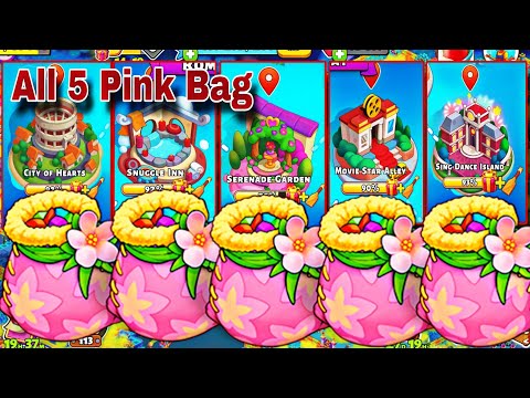 5 Pink Bag City Of Hearts, Snuggle Inn, Serenade Garden, Movie Star Alley, Sing Dance, Family Island