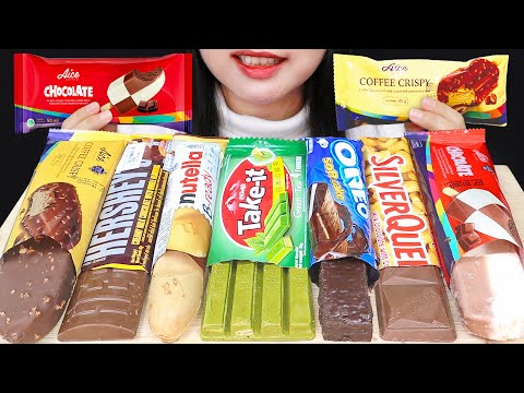 ASMR AICE ICE CREAM CHOCOLATE BAR 🍫 SILVERQUEEN, NUTELLA B-READY, TAKE IT, HERSHEY'S, AICE COFFEE 🍫